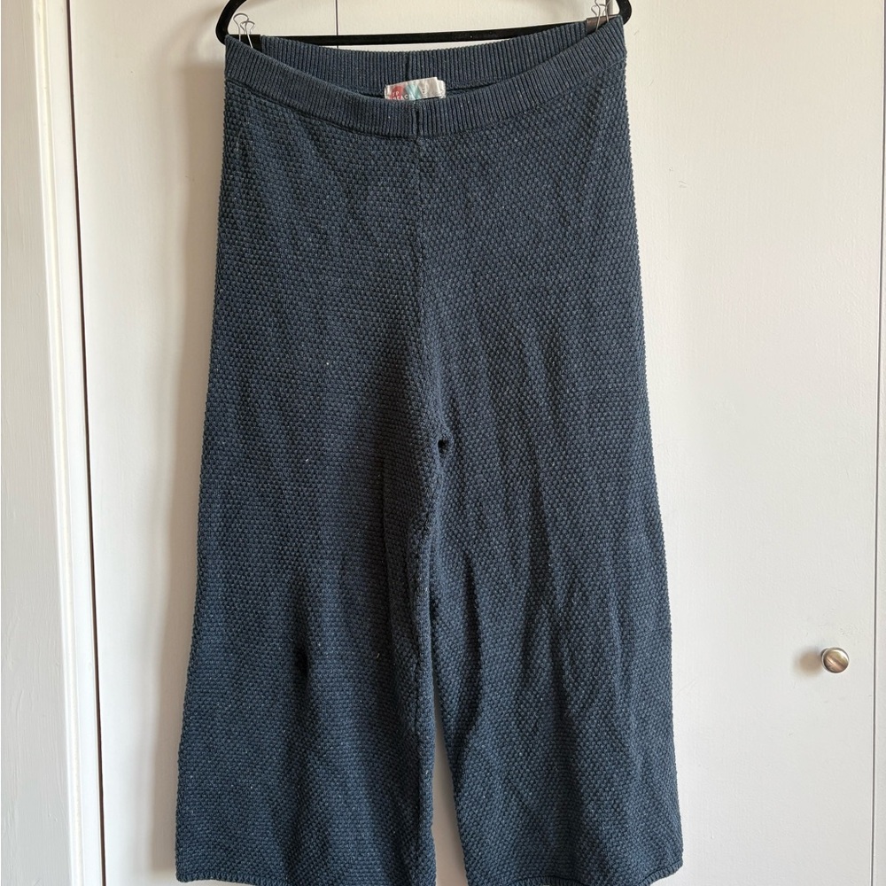 Free People Beach Pants Womens Sz L Blue Hailee Waffle knit wide leg Pant